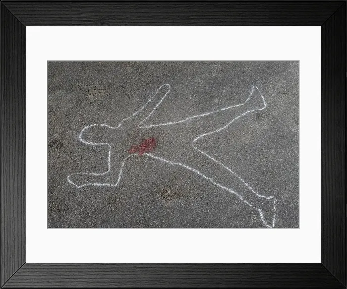 Framed Print : Outline of a body on asphalt Framed Print : Outline of a body on asphalt