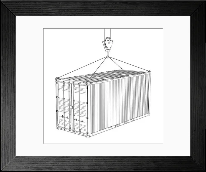 Framed Print : Cargo container hanging on hook of crane Framed Print : Cargo container hanging on hook of crane