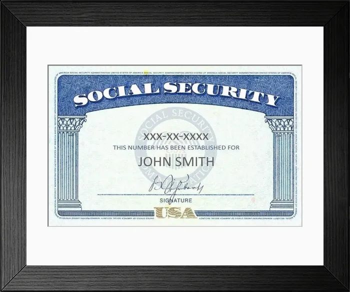 Framed Print : American Social Security Card generic filled SSN Framed Print : American Social Security Card generic filled SSN
