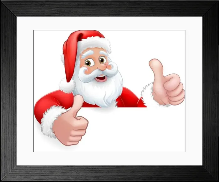 Framed Print : Santa Claus Christmas Peeking Thumbs Up Cartoon Framed Print : Santa Claus Christmas Peeking Thumbs Up Cartoon