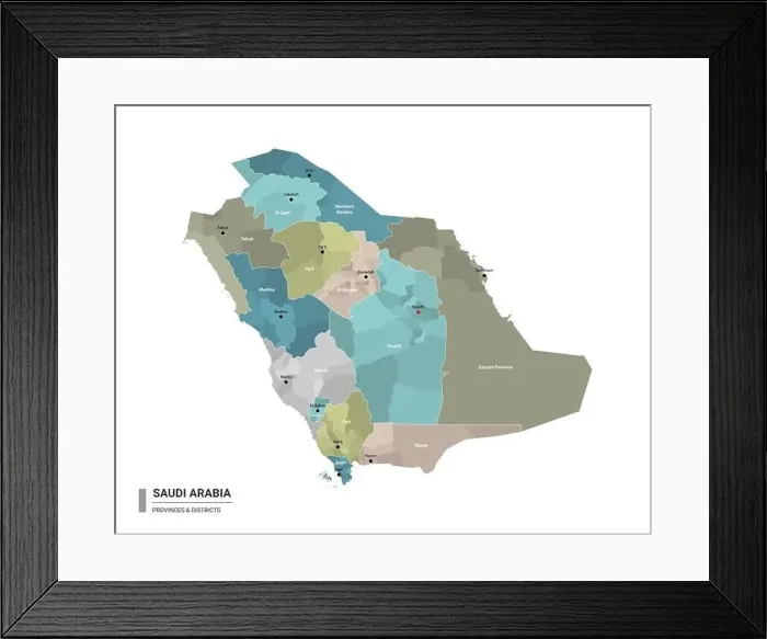 Framed Print : Saudi Arabia higt detailed map with subdivisions Framed Print : Saudi Arabia higt detailed map with subdivisions