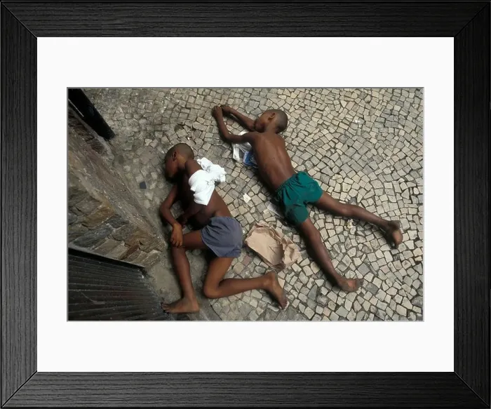 Framed Print : Young boys sleep on street Copacobana Rio de Janeiro Framed Print : Young boys sleep on street Copacobana Rio de Janeiro