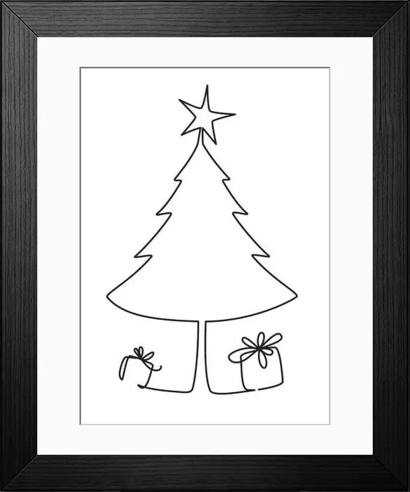 Framed Print : Christmas tree with gifts. One line drawing. Minimal art Framed Print : Christmas tree with gifts. One line drawing. Minimal art
