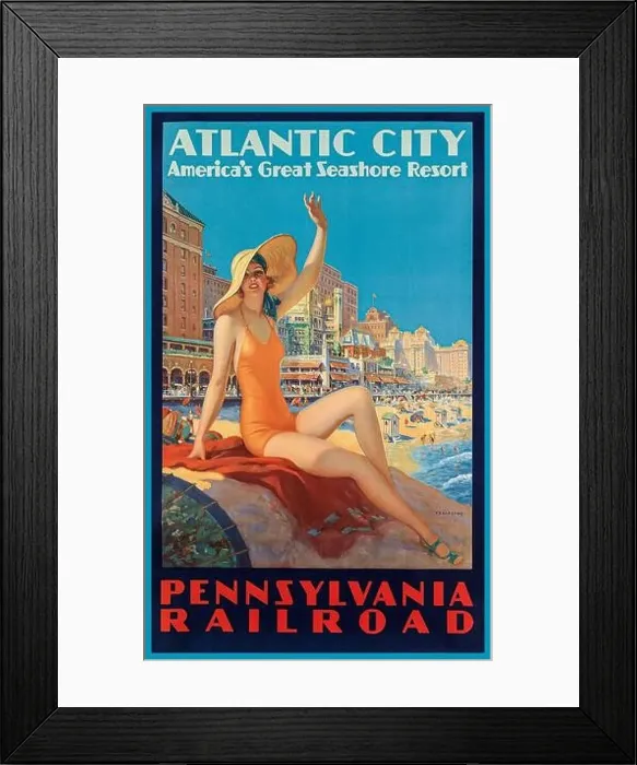 Framed Print : ATLANTIC CITY via Pennsylvania Railroad Vintage Travel Poster by Edward M Framed Print : ATLANTIC CITY via Pennsylvania Railroad Vintage Travel Poster by Edward M