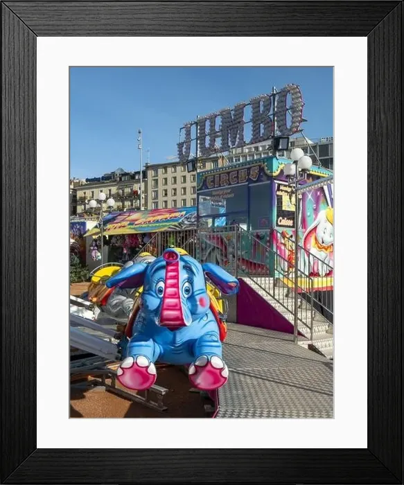 Framed Print : Jumping elephant in a carousel at the fun fair Framed Print : Jumping elephant in a carousel at the fun fair