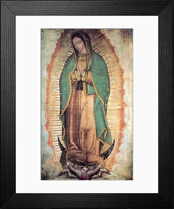 Framed Print : English: The Catholic Church considers the image of the Virgin of Guadalupe imprinted on the cloak of Juan Diego as a Framed Print : English: The Catholic Church considers the image of the Virgin of Guadalupe imprinted on the cloak of Juan Diego as a