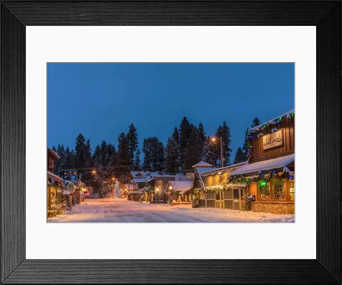 Framed Print : Christmas decorations adorn the Main Street of Bigfork, Montana, USA Framed Print : Christmas decorations adorn the Main Street of Bigfork, Montana, USA