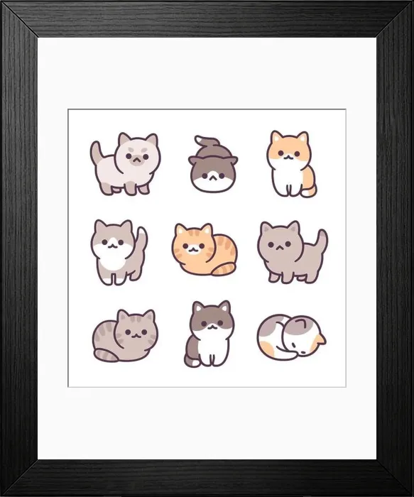 Framed Print : Tiny baby kittens hand drawn illustration set Framed Print : Tiny baby kittens hand drawn illustration set