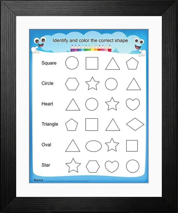 Framed Print : Identify and color the correct shape colorful printable kids worksheet for pre school / kindergarten kids Framed Print : Identify and color the correct shape colorful printable kids worksheet for pre school / kindergarten kids