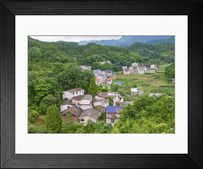Framed Print : Landscape of village in mountains at Hunan province ZhangJiaJie CHINA