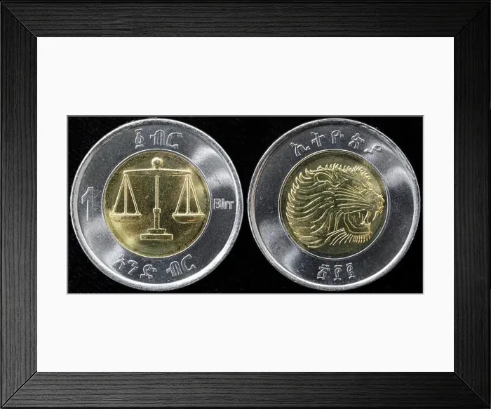 Framed Print : 1 birr coin, Ethiopia Framed Print : 1 birr coin, Ethiopia
