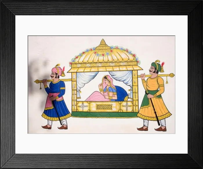 Framed Print : Two men carrying the palanquin of a bride Framed Print : Two men carrying the palanquin of a bride