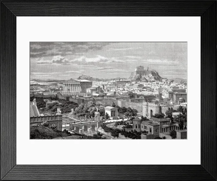 Framed Print : Artistic recreation landscape panoramic view of Athens