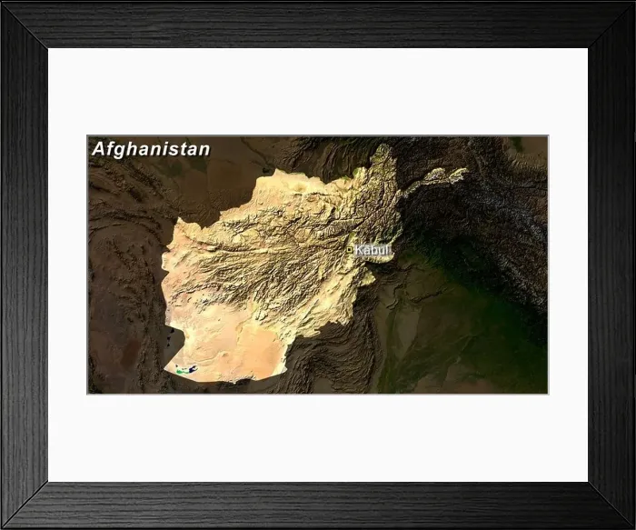 Framed Print : Satellite Image Of Afghanistan With Kabul Framed Print : Satellite Image Of Afghanistan With Kabul