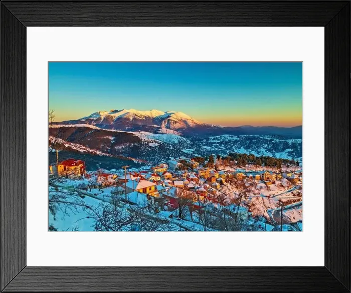 Framed Print : Livadi village, Titaros mountain, Elassona municipality, Larissa, Thessaly, Greece. In the background, Mount Olympus Framed Print : Livadi village, Titaros mountain, Elassona municipality, Larissa, Thessaly, Greece. In the background, Mount Olympus