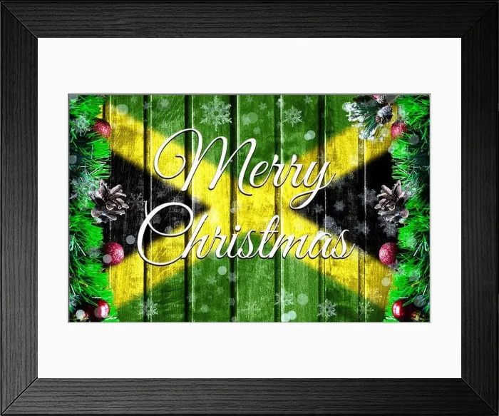 Framed Print : Merry christmas holiday concept with blurred flag image of Jamaica, Xmas background Framed Print : Merry christmas holiday concept with blurred flag image of Jamaica, Xmas background