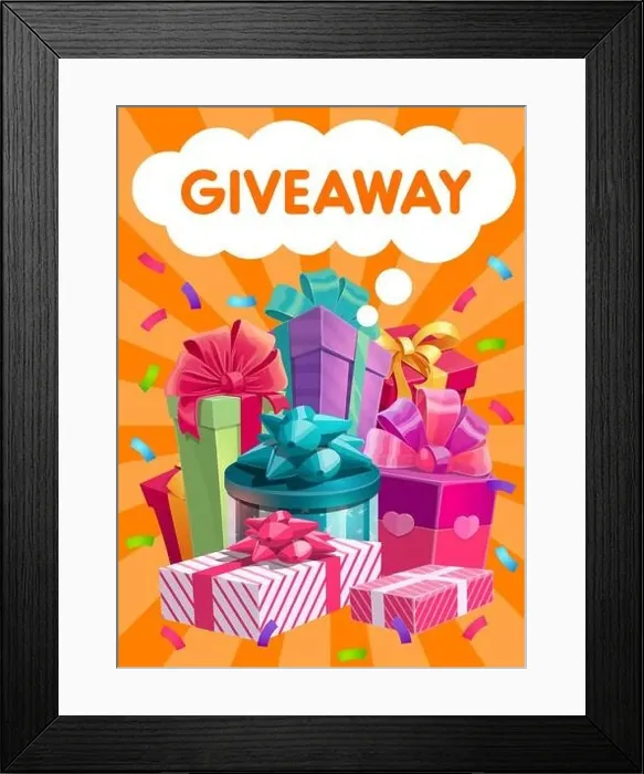 Framed Print : Giveaway gifts vector promo, social network advertising Framed Print : Giveaway gifts vector promo, social network advertising