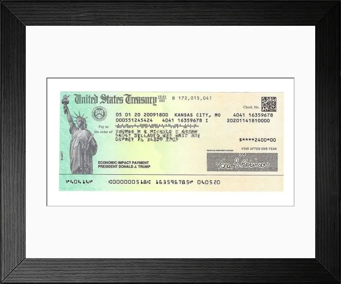 Framed Print : This is a close-up of an actual check for $2400 Framed Print : This is a close-up of an actual check for $2400