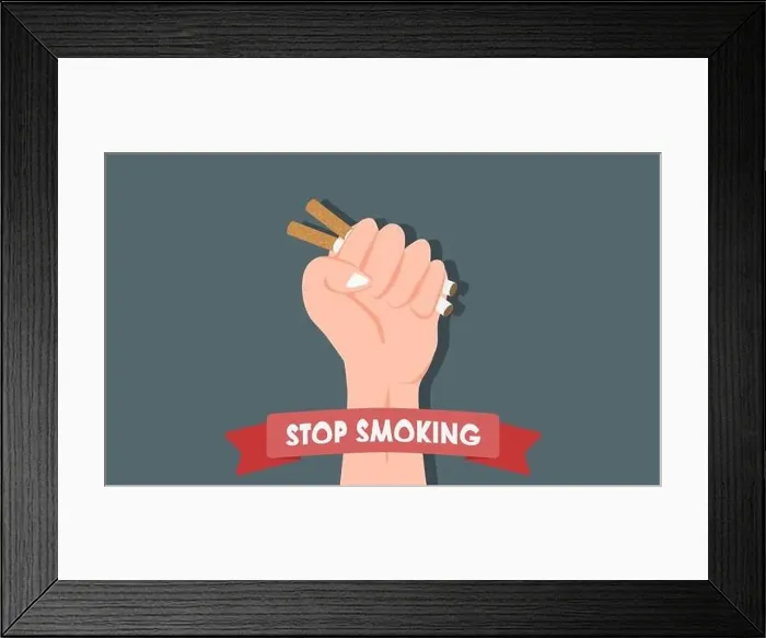 Framed Print : Stop smoking concept. Hand crushing or holding the cigarette. World No Tobacco Day concept design. Vector illustration Framed Print : Stop smoking concept. Hand crushing or holding the cigarette. World No Tobacco Day concept design. Vector illustration