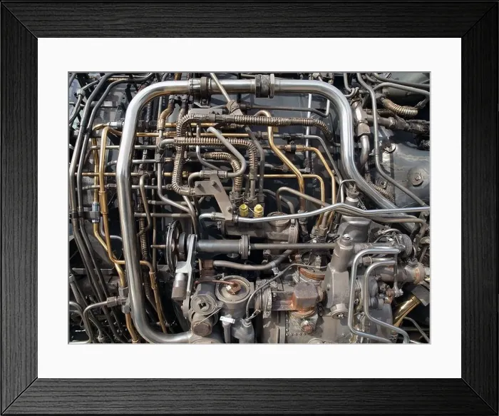 Framed Print : Jet engine tubing and layers of mechanical parts Framed Print : Jet engine tubing and layers of mechanical parts