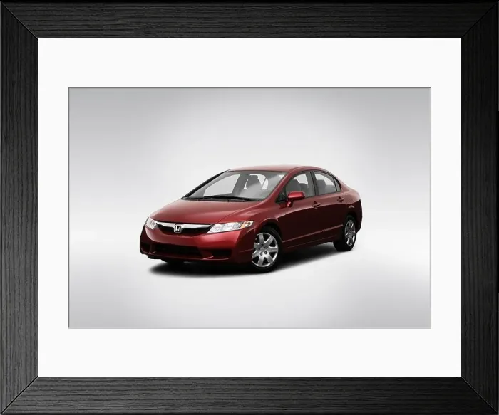 Framed Print : 2009 Honda Civic LX in Red - Front angle view Framed Print : 2009 Honda Civic LX in Red - Front angle view