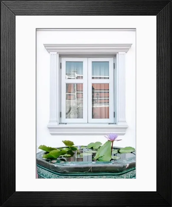 Framed Print : Front View of Window Vintage Styles With Exterior Decoration Framed Print : Front View of Window Vintage Styles With Exterior Decoration