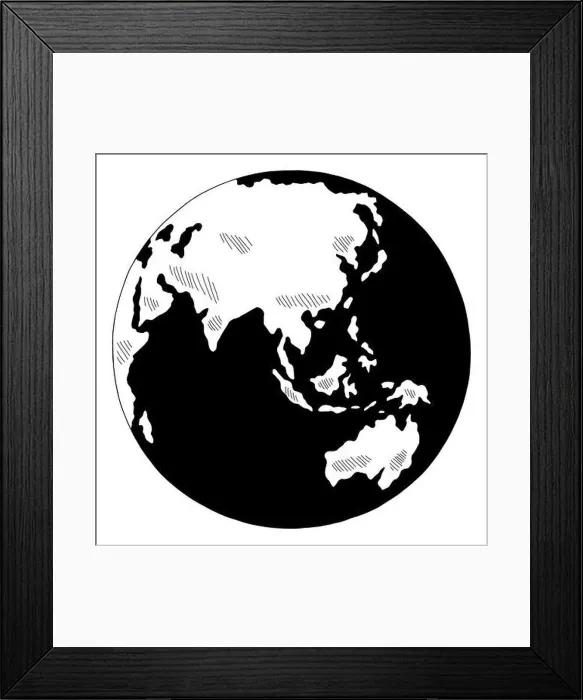 Framed Print : Globe earth graphic black white isolated sketch illustration vector Framed Print : Globe earth graphic black white isolated sketch illustration vector