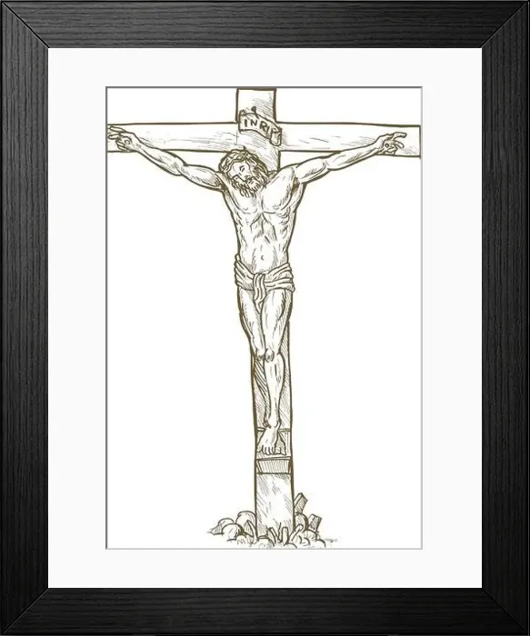 Framed Print : hand drawn sketch illustration of Jesus Christ hanging on the cross Framed Print : hand drawn sketch illustration of Jesus Christ hanging on the cross