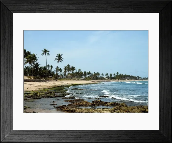 Framed Print : Sandy beach with palm trees and huts, East of Accra, near Tema, Ghana, Africa Framed Print : Sandy beach with palm trees and huts, East of Accra, near Tema, Ghana, Africa