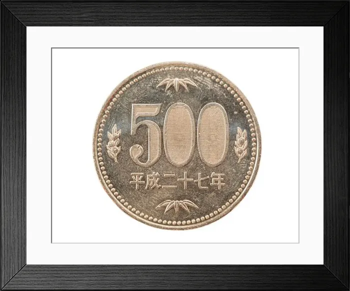 Framed Print : 500 yen coin japanese money, close up isolated on white background. object with clipping path Framed Print : 500 yen coin japanese money, close up isolated on white background. object with clipping path
