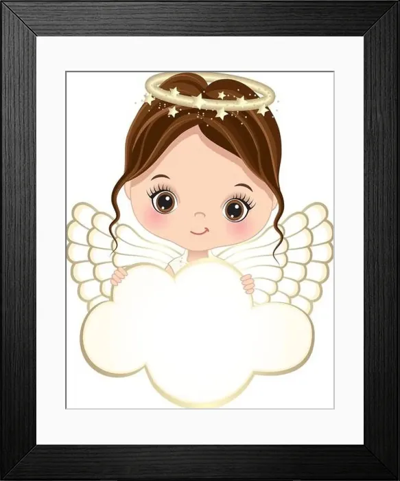 Framed Print : Nativity Cute Angel Holding Blank Cloud to Customize Your Text
