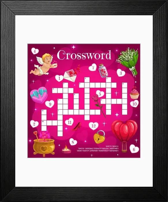 Framed Print : Valentine holiday vector crossword with Cupid Framed Print : Valentine holiday vector crossword with Cupid