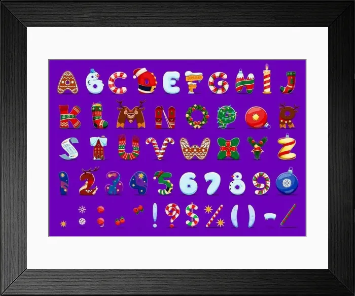 Framed Print : Merry Christmas font, xmas alphabet letters and numbers Framed Print : Merry Christmas font, xmas alphabet letters and numbers