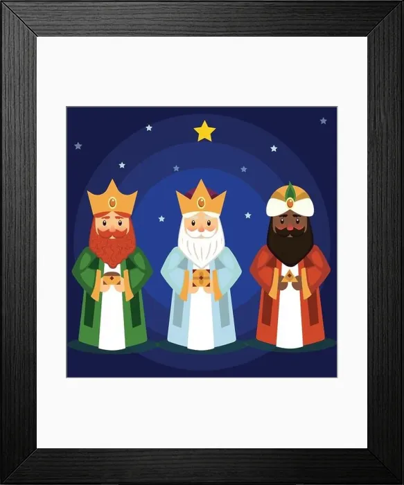 Framed Print : Vector illustration of the Three Wise Men caspar, melchior and balthasar bring gifts to Jesus on Christmas Framed Print : Vector illustration of the Three Wise Men caspar, melchior and balthasar bring gifts to Jesus on Christmas