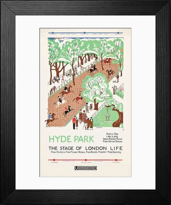 Framed Print : Hyde Park, by Edward Bawden, 1925 - Vintage advertisement for London transport system Framed Print : Hyde Park, by Edward Bawden, 1925 - Vintage advertisement for London transport system