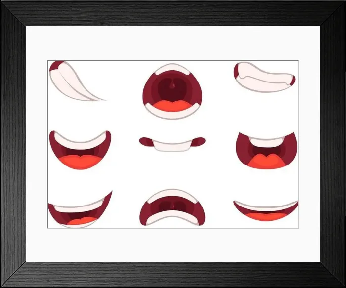 Framed Print : Different emotions of cartoon mouths with funny expressions Framed Print : Different emotions of cartoon mouths with funny expressions