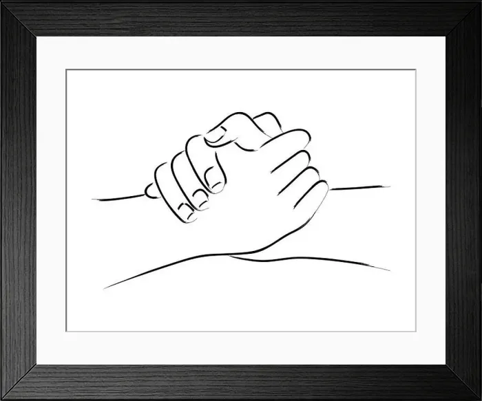 Framed Print : Line art of two hands holding each other strongly Framed Print : Line art of two hands holding each other strongly