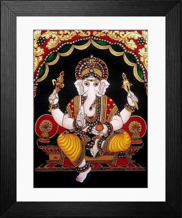 Framed Print : Lord Ganesha glass painting, tanjore at tamil nadu India, Asia Framed Print : Lord Ganesha glass painting, tanjore at tamil nadu India, Asia