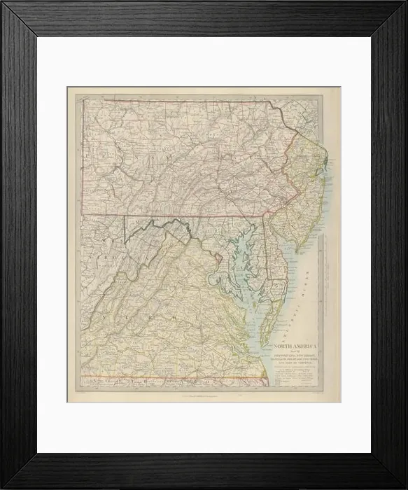 Framed Print : USA. Pennsylvania New Jersey Maryland Delaware DC Virginia. SDUK 1874 old map Framed Print : USA. Pennsylvania New Jersey Maryland Delaware DC Virginia. SDUK 1874 old map