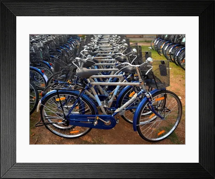 Framed Print : Bicycles from the Kanyashree Project at the Block Development Offices of Midnapore ready for distribution among Framed Print : Bicycles from the Kanyashree Project at the Block Development Offices of Midnapore ready for distribution among