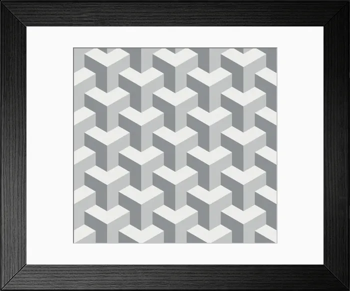 Framed Print : Seamless 3D geometrical pattern of overlapping cubes. Abstract design vector background in shades of grey Framed Print : Seamless 3D geometrical pattern of overlapping cubes. Abstract design vector background in shades of grey