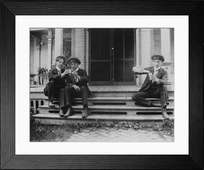 Framed Print : Early 1900s Vintage Photograph of Young Men on Porch Steps Framed Print : Early 1900s Vintage Photograph of Young Men on Porch Steps