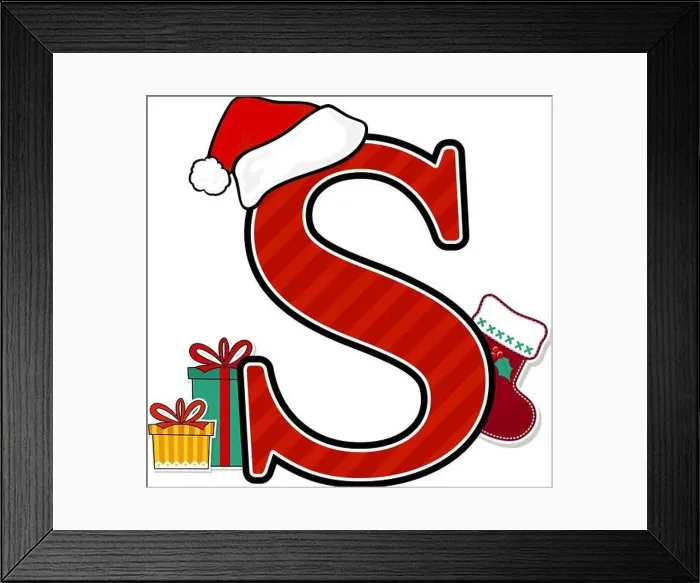 Framed Print : capital letters with red santa's hat and christmas design elements isolated on white background Framed Print : capital letters with red santa's hat and christmas design elements isolated on white background