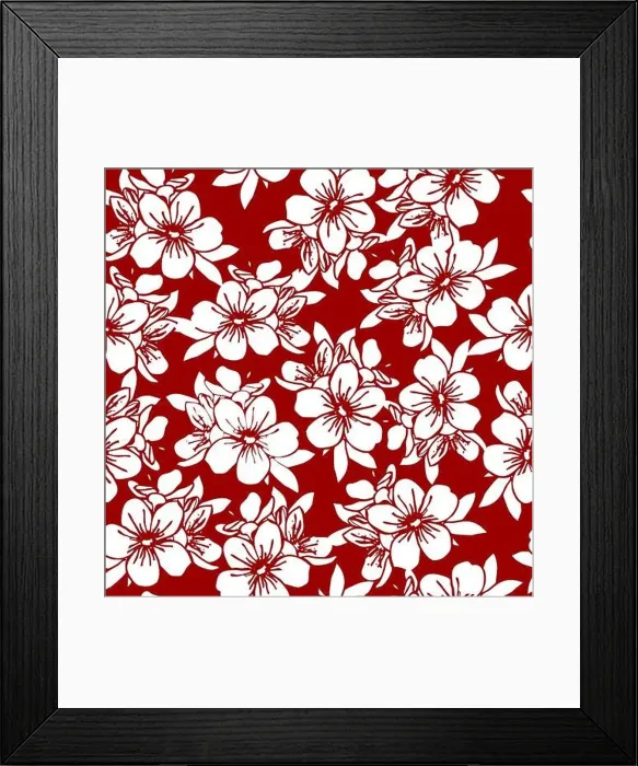 Framed Print : seamless floral pattern of white flowers on a dark red background, texture, repeat pattern, design Framed Print : seamless floral pattern of white flowers on a dark red background, texture, repeat pattern, design