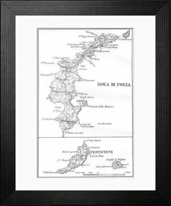 Framed Print : ITALY: Ponza & Ventotene, 1945 vintage map Framed Print : ITALY: Ponza & Ventotene, 1945 vintage map
