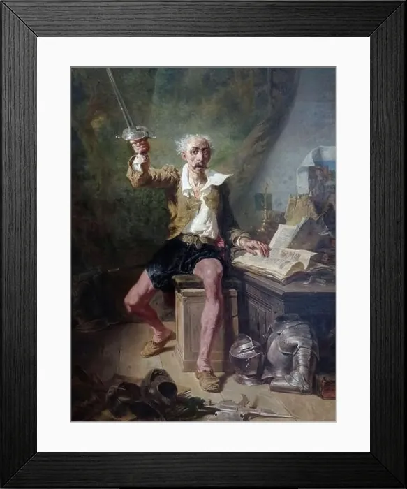 Framed Print : Reading Don Quixote [La Lecture de Don Quichotte] by French artist Célestin Nanteuil (1813-1873)