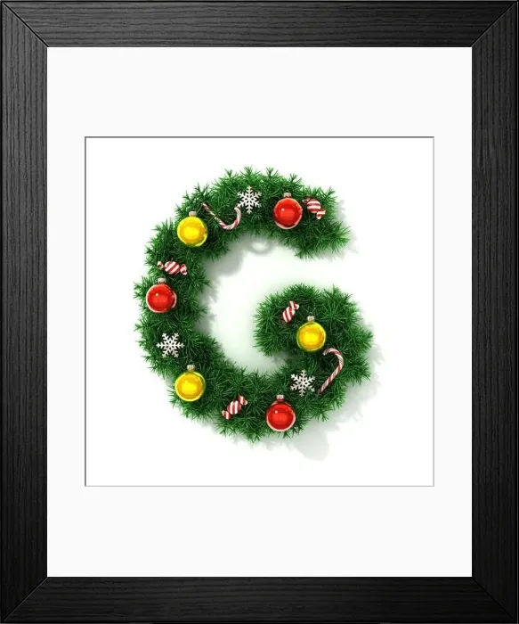 Framed Print : Christmas font isolated on white 3d rendering, letter G Framed Print : Christmas font isolated on white 3d rendering, letter G