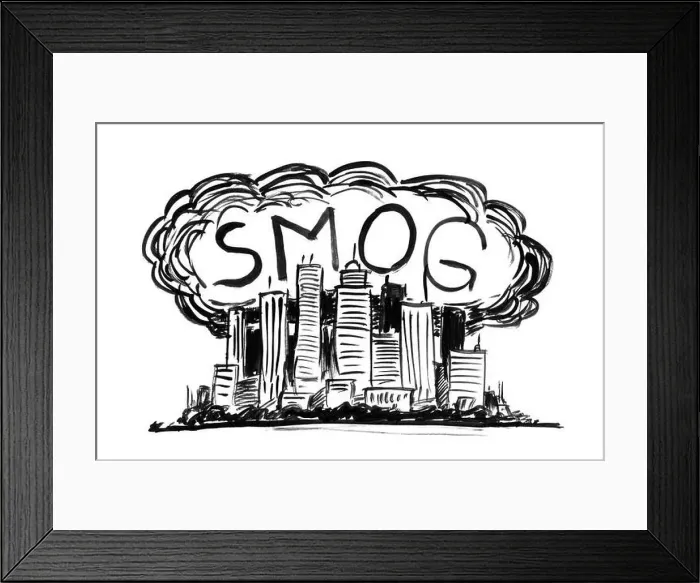 Framed Print : Black Ink Grunge Hand Drawing of City Covered by Smog and Air Pollution Framed Print : Black Ink Grunge Hand Drawing of City Covered by Smog and Air Pollution