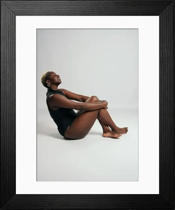 Framed Print : African American female in black bodysuit