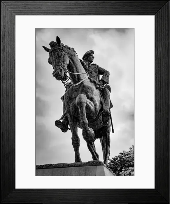 Framed Print : Cast Bronze Statue of Bonnie Prince Charlie on Horseback Wearing Frock Coat and Sword Framed Print : Cast Bronze Statue of Bonnie Prince Charlie on Horseback Wearing Frock Coat and Sword